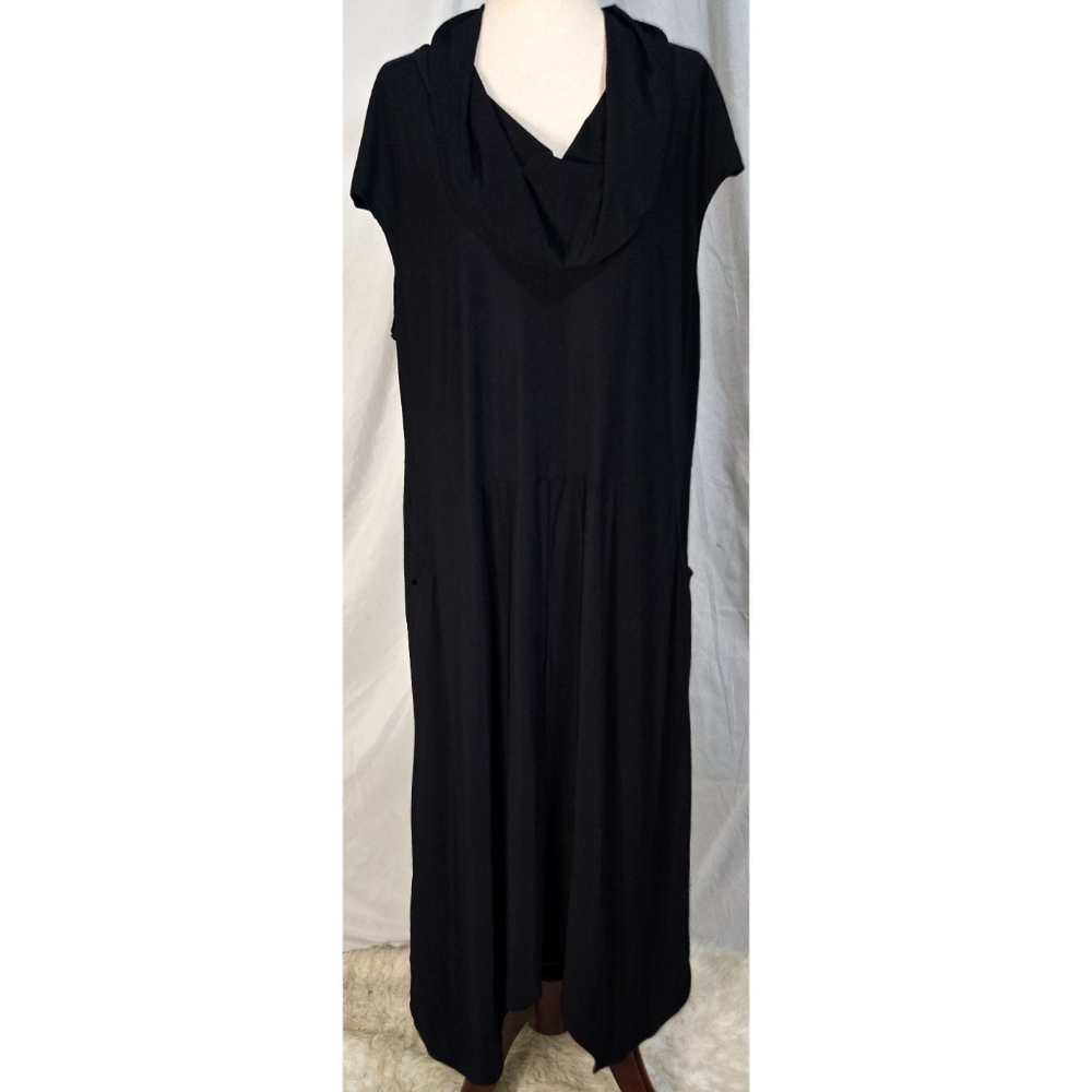 Bryn Walker Cowl Neck A Line Dress Black Classic Pockets Sleeveless Stretchy